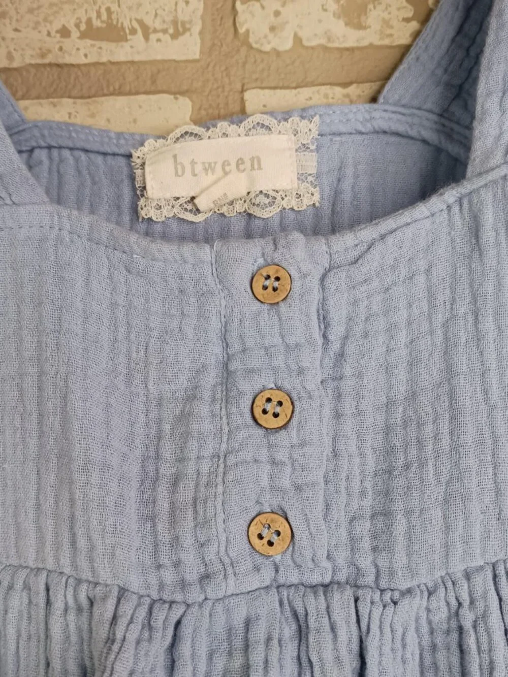 btween Girls 24M Blouse Blue Tank Top 1/4 Button Flowy 100% Cotton
